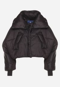 Born2be - Czarna Pikowana Kurtka o Nietoperzowym Kroju z Szerokim Kołnierzem Neandria. Okazja: na co dzień, do pracy. Kolor: czarny. Materiał: jeans. Długość: krótkie. Styl: casual, elegancki #4