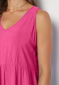 Born2be - Fuksjowa Rozkloszowana Sukienka z Bawełny na Ramiączkach Zasea. Okazja: na co dzień, na randkę. Typ kołnierza: dekolt w kształcie V. Kolor: różowy. Materiał: bawełna. Długość rękawa: na ramiączkach. Styl: casual, elegancki #5