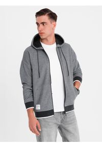 Ombre Clothing - Męska bluza dresowa z kapturem o delikatnej strukturze – czarna V1 OM-SSZP-0191 - XXL. Okazja: na co dzień. Typ kołnierza: kaptur. Kolor: czarny. Materiał: dresówka. Styl: sportowy, casual