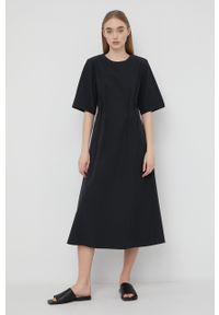 GESTUZ - Gestuz sukienka Bernadette kolor czarny midi rozkloszowana. Kolor: czarny. Materiał: tkanina, bawełna. Długość rękawa: krótki rękaw. Wzór: gładki. Typ sukienki: rozkloszowane. Długość: midi #4