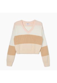 Cropp - Sweter w paski - Kremowy. Kolor: kremowy. Wzór: paski