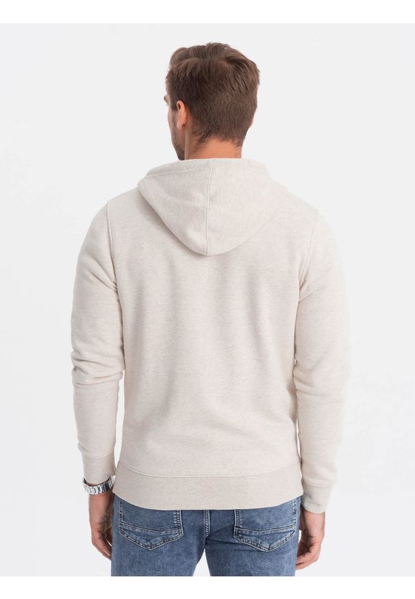 Ombre Clothing - Rozpinana bluza męska HOODIE z przyjemnej dzianiny - kremowy melanż V1 OM-SSZP-0116 - XXL. Kolor: kremowy. Materiał: dzianina. Wzór: melanż