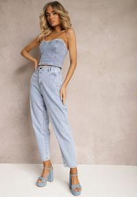 Renee - Niebieskie Jeansy High Waist Typu Mom Fit Wanessa. Okazja: na co dzień. Stan: podwyższony. Kolor: niebieski. Sezon: lato. Styl: retro, casual, elegancki