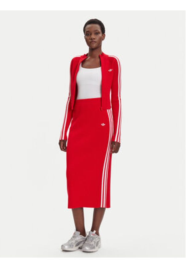 Adidas - adidas Bluza adicolor 3-Stripes JY2598 Czerwony Slim Fit. Kolor: czerwony. Materiał: wiskoza