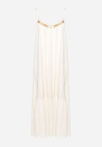 Born2be - Beżowa Wiskozowa Sukienka z Ramiączkami Zdobiona Cekinami i Metaliczną Nitką Comalara. Okazja: na co dzień, na imprezę. Typ kołnierza: dekolt w serek. Kolor: beżowy. Materiał: wiskoza. Długość rękawa: na ramiączkach. Wzór: aplikacja. Styl: casual #7