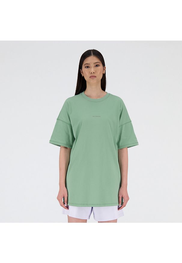 Koszulka damska New Balance WT23556SAE – miętowa. Kolor: miętowy. Materiał: materiał, bawełna
