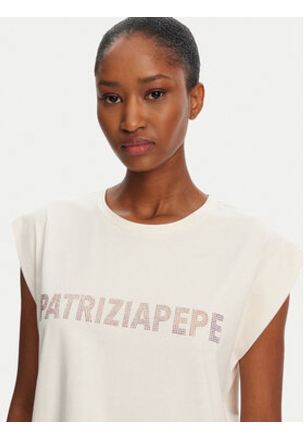 Patrizia Pepe T-Shirt 2M4418/J295-B823 Beżowy Regular Fit. Kolor: beżowy. Materiał: bawełna