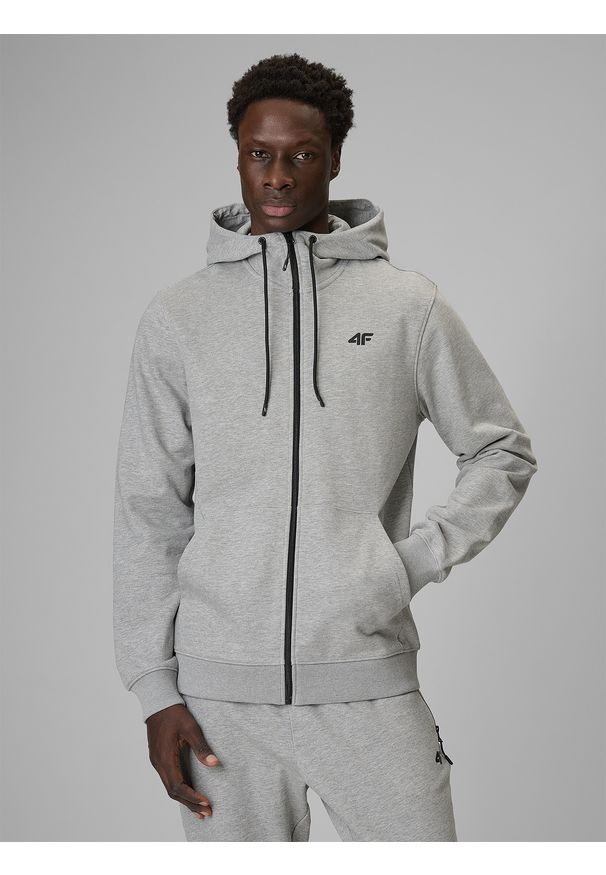4f - 4F Bluza dresowa regular z kapturem męska - szara L. Okazja: na co dzień. Typ kołnierza: kaptur. Kolor: szary. Materiał: dresówka. Długość rękawa: raglanowy rękaw. Wzór: gładki. Styl: casual
