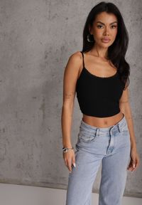 Renee - Czarny Bieliźniany Top z Bawełny z Koronką na Regulowanych Ramiączkach Beralisse. Kolor: czarny. Materiał: bawełna, koronka. Długość rękawa: na ramiączkach. Wzór: koronka. Sezon: zima, wiosna, lato #6