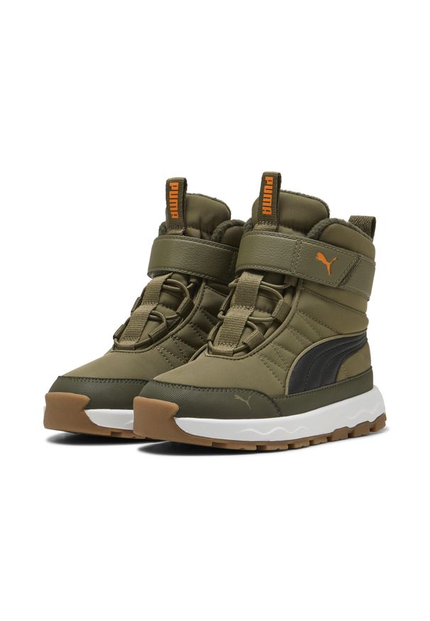 Puma - Dziecięce buty PUMA Evolve PUMA Olive Black Orange Glo Green. Kolor: czarny, pomarańczowy, żółty, zielony, wielokolorowy. Sport: turystyka piesza