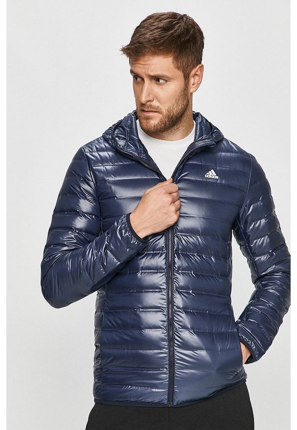adidas Performance - Kurtka puchowa. Okazja: na co dzień. Kolor: niebieski. Materiał: puch. Styl: casual