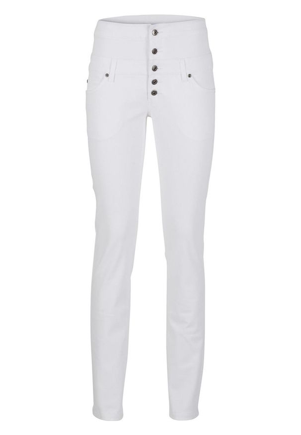 Spodnie z wysoką talią bonprix biały. Kolor: biały