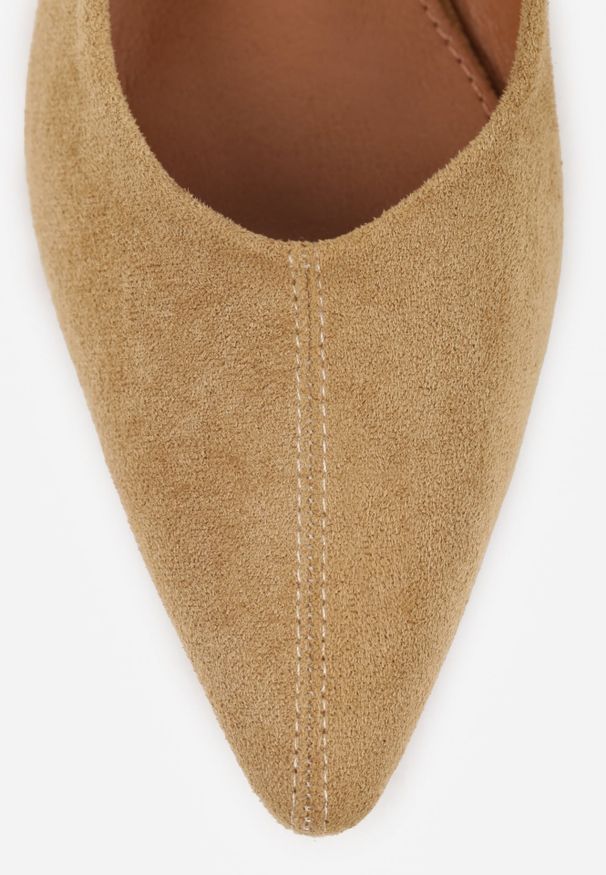 Renee - Ciemnobeżowe Balerinki Typu Slingback Diarin. Nosek buta: otwarty. Kolor: brązowy. Materiał: skóra, zamsz. Sezon: lato. Obcas: na obcasie. Wysokość obcasa: niski