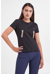 Elisabetta Franchi - T-shirt damski ELISABETTA FRANCHI. Wzór: geometria, gładki, aplikacja