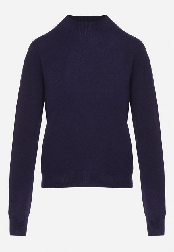 Born2be - Granatowy Sweter z Wełną i Wiskozą o Prostym Fasonie z Półgolfem Giolera. Okazja: na spotkanie biznesowe, na co dzień, do pracy. Kolor: niebieski. Materiał: wiskoza, wełna. Długość rękawa: długi rękaw. Długość: długie. Styl: elegancki, casual, biznesowy