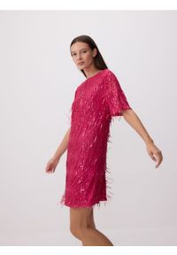 Reserved - Cekinowa sukienka mini - fuksja. Kolor: różowy. Materiał: dzianina. Długość: mini #1