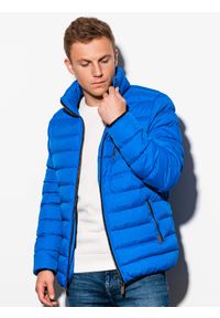 Ombre Clothing - Kurtka męska przejściowa - niebieska C384 - XL. Typ kołnierza: kaptur. Kolor: niebieski. Materiał: materiał, nylon, poliester. Sezon: wiosna #1
