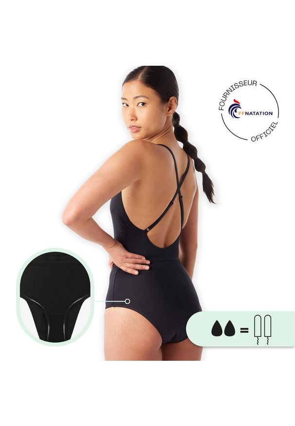 SMOON - Strój jednoczęściowy kąpielowy menstruacyjny damski Smoon Tethys. Kolor: czarny. Materiał: materiał