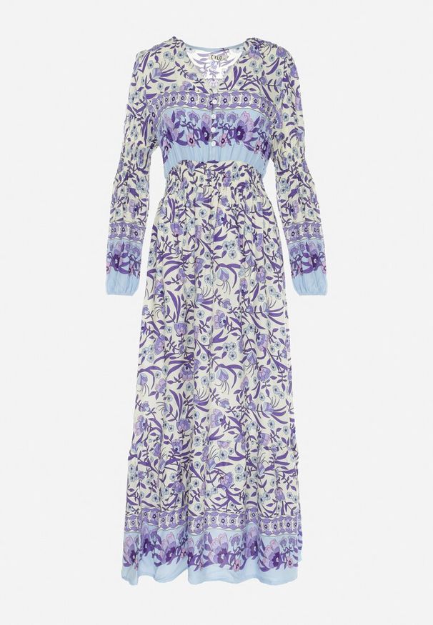 Born2be - Fioletowo-Beżowa Sukienka Boho z Wiskozy Lohine. Kolor: fioletowy. Materiał: wiskoza. Długość rękawa: długi rękaw. Wzór: aplikacja, kwiaty. Styl: boho. Długość: maxi