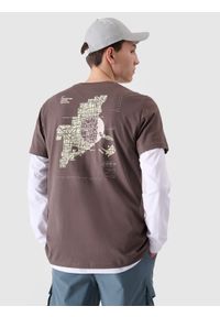 4f - 4F T-shirt regular z nadrukiem męski - brązowy S. Okazja: na co dzień. Kolor: brązowy. Materiał: bawełna, jersey, dzianina. Długość rękawa: krótki rękaw. Długość: krótkie. Wzór: nadruk. Styl: sportowy, klasyczny, casual