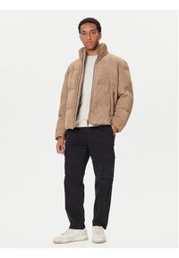 BOSS Kurtka skórzana Jocamp 50547546 Beżowy Relaxed Fit. Kolor: beżowy. Materiał: skóra
