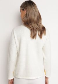 Born2be - Biały Kardigan z Wiskozy i Metaliczną Nitką Miijas. Kolor: biały. Materiał: wiskoza. Wzór: aplikacja #4