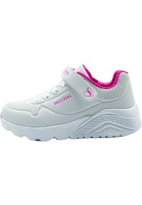 skechers - Buty do chodzenia dla dzieci Skechers Uno Lite. Okazja: na co dzień. Zapięcie: rzepy. Kolor: różowy, wielokolorowy, biały. Materiał: syntetyk, materiał, tkanina, guma. Szerokość cholewki: normalna. Sport: turystyka piesza #1