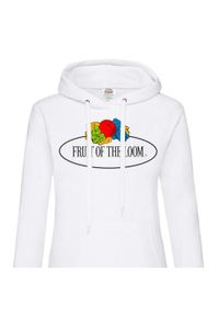 FRUIT OF THE LOOM - Damska Bluza Z Kapturem Z Nadrukiem Logo W Stylu Vintage. Typ kołnierza: kaptur. Kolor: biały. Wzór: nadruk