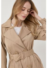TwinSet - Twinset płaszcz damski kolor beżowy przejściowy dwurzędowy. Kolor: beżowy. Długość rękawa: raglanowy rękaw. Styl: klasyczny #6