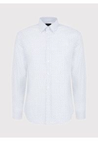 Pako Lorente - PAKO LORENTE – Biała koszula niebieskie trójkąty. Okazja: na co dzień, na imprezę. Typ kołnierza: button down. Kolor: niebieski, biały, wielokolorowy. Długość: długie. Wzór: gładki, nadruk, kwiaty. Materiał: tkanina, elastan, włókno, materiał, bawełna, skóra, jeans. Długość rękawa: długi rękaw. Sezon: wiosna, lato. Styl: casual, elegancki #4