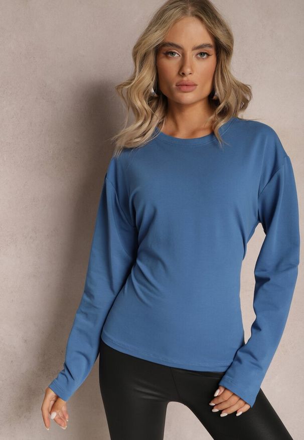 Renee - Niebieska Bawełniana Bluza z Ozdobnym Wiązaniem Fanarita. Kolor: niebieski. Materiał: bawełna