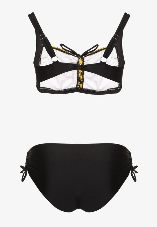 Born2be - Żółte Bikini ze Ściągaczami Biustonosz i Majtki Figi Miladenna. Kolekcja: plus size. Kolor: żółty. Materiał: len. Wzór: aplikacja