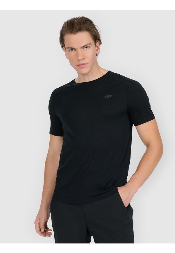 4f - 4F Koszulka trekkingowa z wełną merino męska - czarna XXL. Okazja: na co dzień. Kolor: czarny. Materiał: wełna. Styl: casual