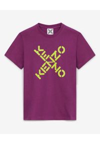 Kenzo - KENZO - Bawełniana koszulka z neonowym logo. Kolor: fioletowy, wielokolorowy, różowy. Materiał: bawełna. Wzór: nadruk. Styl: klasyczny