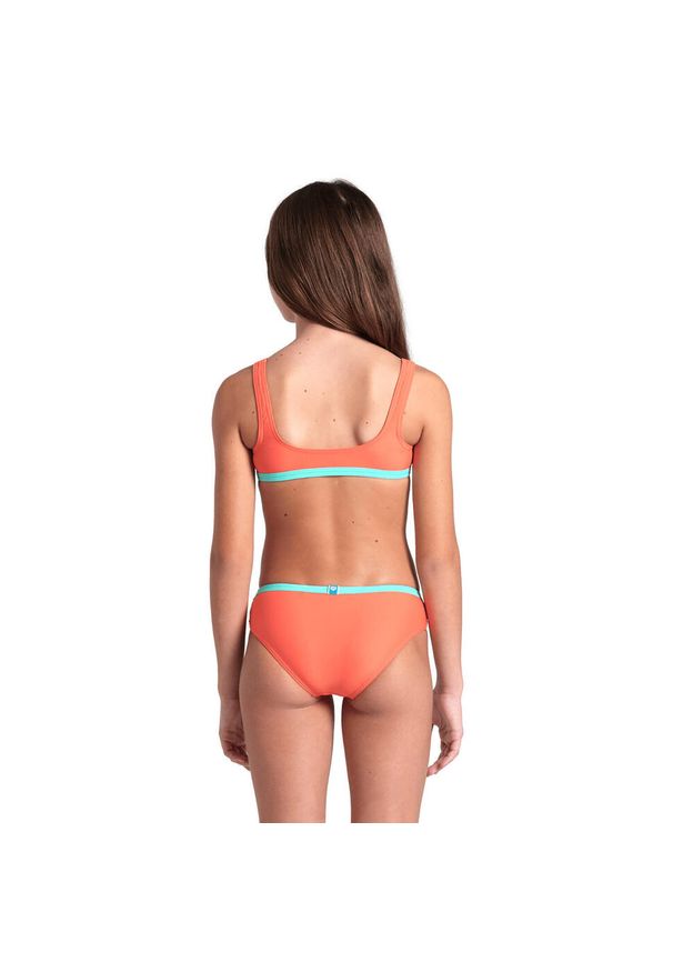 Dziewczęcy dwuczęściowy kostium kąpielowy Arena Essentials Bralette. Kolor: wielokolorowy, niebieski, pomarańczowy