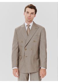 Pako Lorente - PAKO LORENTE – Beżowa marynarka garniturowa w prążki. Kolor: beżowy. Materiał: poliester, wiskoza. Wzór: prążki #8