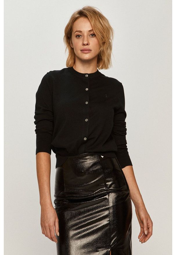 Polo Ralph Lauren - Kardigan. Okazja: na co dzień. Typ kołnierza: polo. Kolor: czarny. Materiał: dzianina. Styl: casual