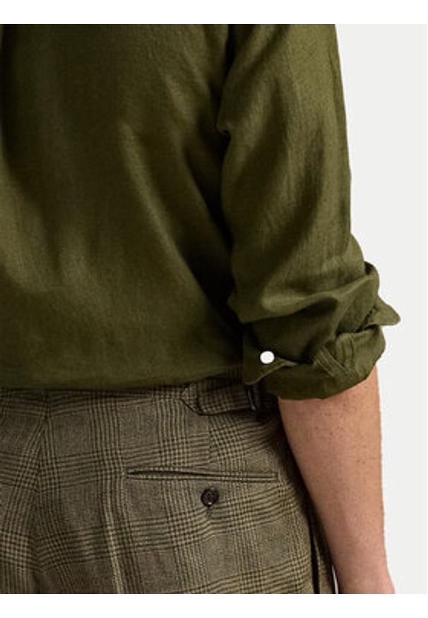 Polo Ralph Lauren Koszula 710968915006 Khaki Slim Fit. Typ kołnierza: polo. Kolor: brązowy. Materiał: len