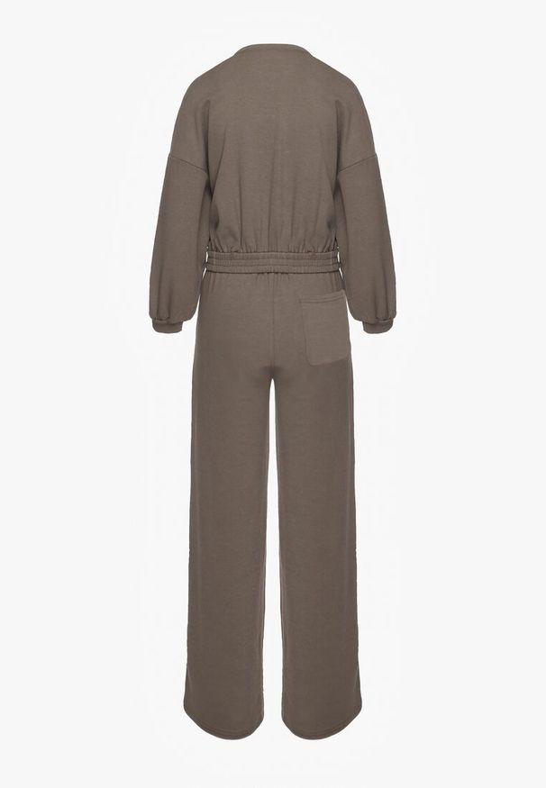 Renee - Ciemnozielony Bawełniany Komplet Bluza Krótka ze Ściągaczem i Szerokie Spodnie ze Sznurkiem w Pasie Rionnea. Kolor: zielony. Materiał: bawełna