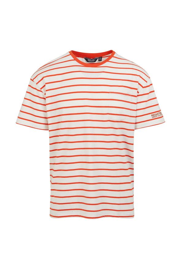 Regatta - T-shirt Męski Paski Shorebay II. Kolor: pomarańczowy, biały, wielokolorowy. Wzór: paski