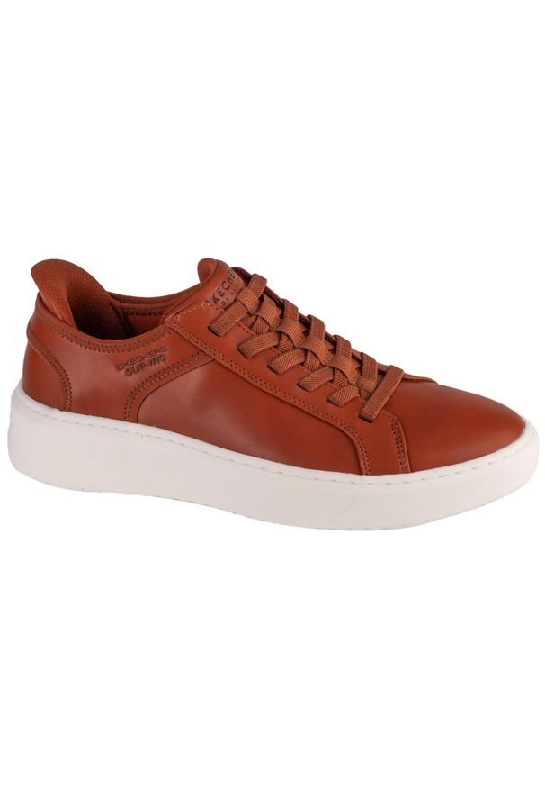 skechers - Buty do chodzenia męskie Skechers Slip-ins: Court Break. Kolor: brązowy. Materiał: syntetyk, tkanina, materiał. Szerokość cholewki: normalna. Sport: turystyka piesza