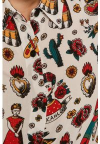 medicine - Medicine - Koszula Frida Kahlo. Okazja: na co dzień. Typ kołnierza: kołnierzyk klasyczny. Kolor: biały. Materiał: tkanina, wiskoza. Długość rękawa: krótki rękaw. Długość: krótkie. Wzór: kolorowy. Styl: casual, klasyczny #5