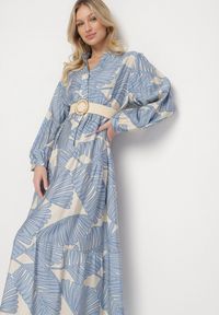 Born2be - Jasnoniebieska Wiskozowa Sukienka o Rozkloszowanym Kroju w Liście Rivvesa. Okazja: na co dzień, na spacer. Typ kołnierza: dekolt w kształcie V. Kolor: niebieski. Materiał: wiskoza. Typ sukienki: proste. Styl: casual, elegancki #4