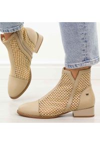 Beżowe wiosenne botki damskie na obcasie M.Daszyński Sa197-31. Okazja: na co dzień. Kolor: beżowy. Szerokość cholewki: normalna. Wzór: ażurowy. Materiał: skóra. Sezon: wiosna. Obcas: na obcasie. Styl: casual, elegancki, boho, klasyczny. Wysokość obcasa: niski #1