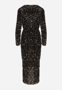 Born2be - Złoto-Czarna Dopasowana Cekinowa Sukienka z Kopertowym Dekoltem i Asymetrycznym Wycięciem Rinnalith. Okazja: na imprezę. Kolor: złoty. Typ sukienki: kopertowe, asymetryczne. Styl: elegancki, klasyczny #3