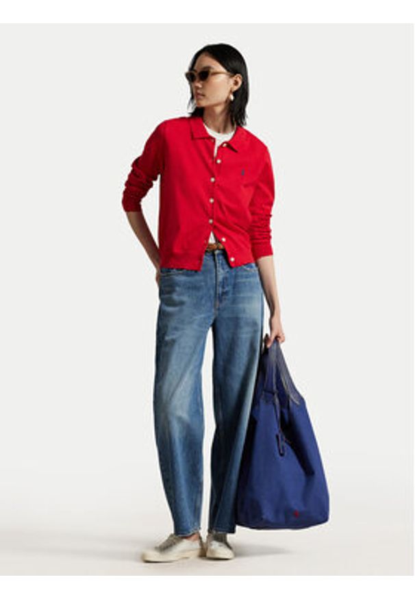 Polo Ralph Lauren Kardigan 211959285002 Czerwony Slim Fit. Typ kołnierza: polo. Kolor: czerwony. Materiał: bawełna