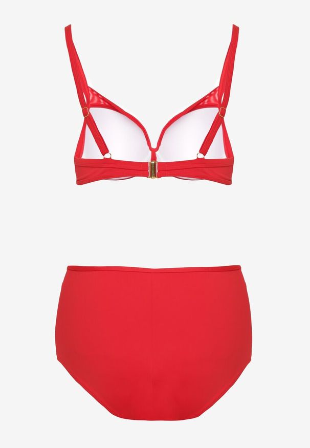 Born2be - Czerwone Bikini Biustonosz z Metaliczną Aplikacją i Majtki Figi Iffonavia. Kolor: czerwony. Materiał: len. Wzór: aplikacja