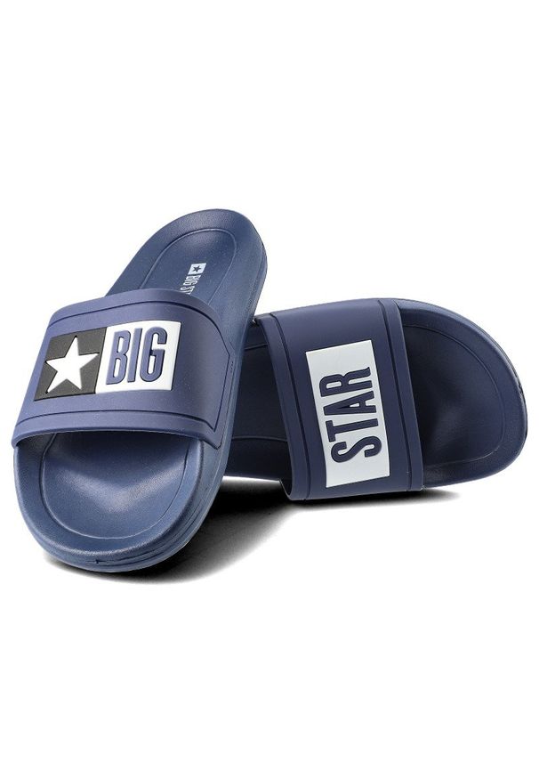 Big-Star - Granatowe Klapki Big Star Męskie Wodoodporne Buty. Kolor: niebieski. Wzór: napisy. Styl: wakacyjny