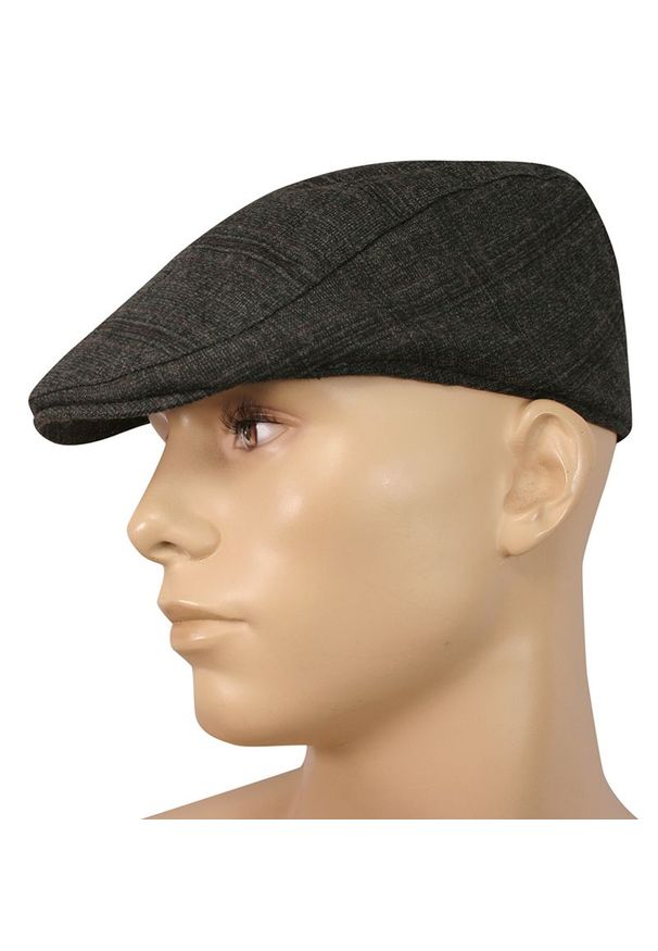 Kaszkiet, Grafitowy w Kratkę, Jesienno-Zimowy, Ocieplany, z Gumką -Pako Jeans- Męski. Kolor: szary. Materiał: poliester, wełna. Wzór: kratka. Sezon: jesień, zima
