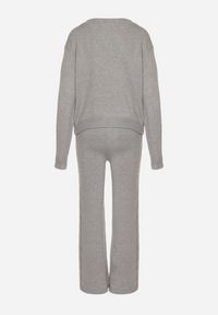 Born2be - Szary Dzianinowy Komplet z Wełną i Bawełną Sweter z Tłoczonym Wzorem i Spodnie Otivra. Kolor: szary. Materiał: dzianina, wełna, bawełna #6